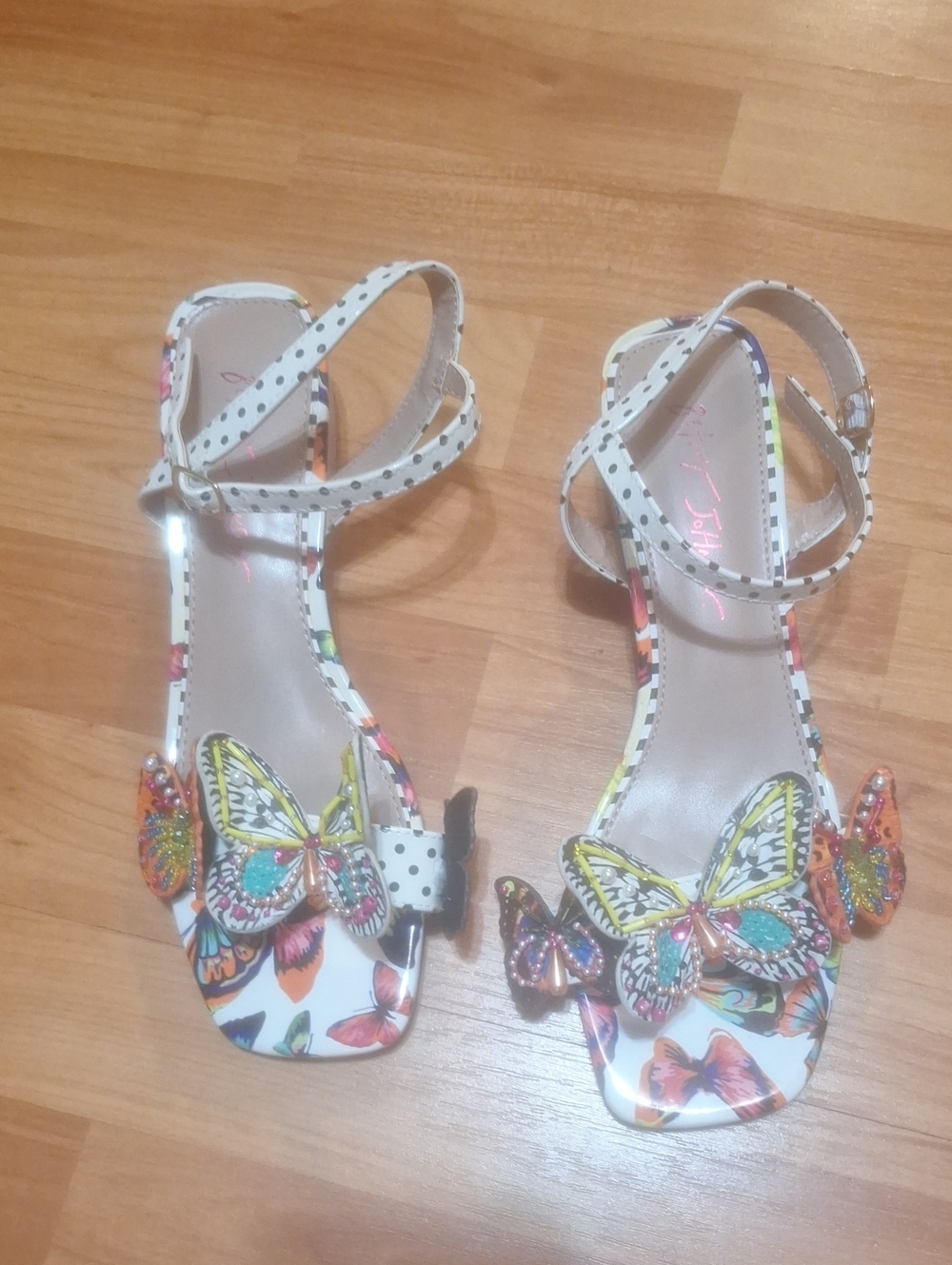 White Butterfly Embellished Ankle Strap Sandals